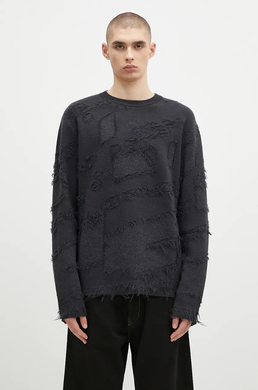 Μάλλινο πουλόβερ A-COLD-WALL* Frontage Knit Crewneck ανδρικό, χρώμα: μαύρο, ACWMK169