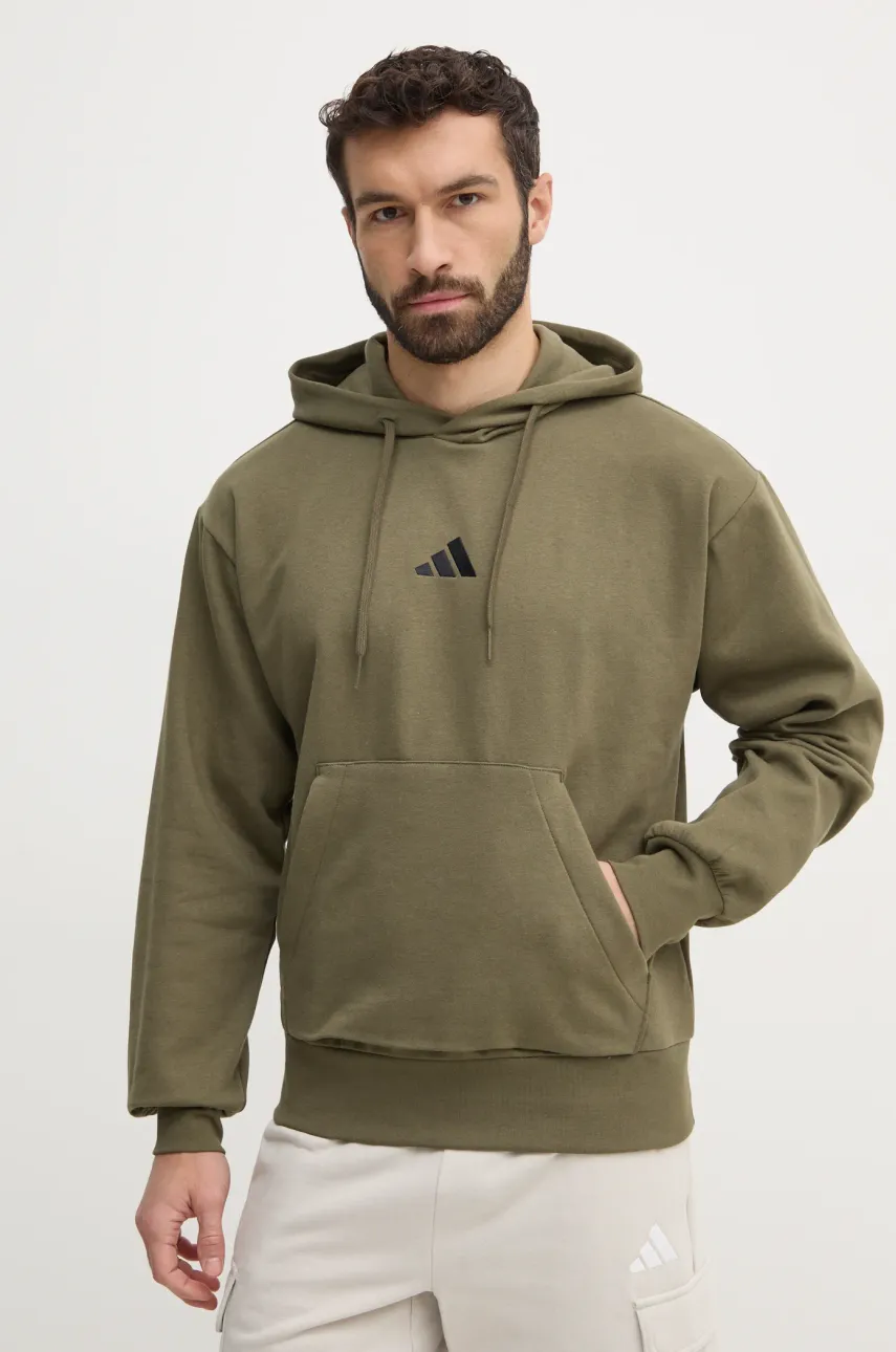 Μπλούζα adidas Feelcozy χρώμα: πράσινο, με κουκούλα, JE3799