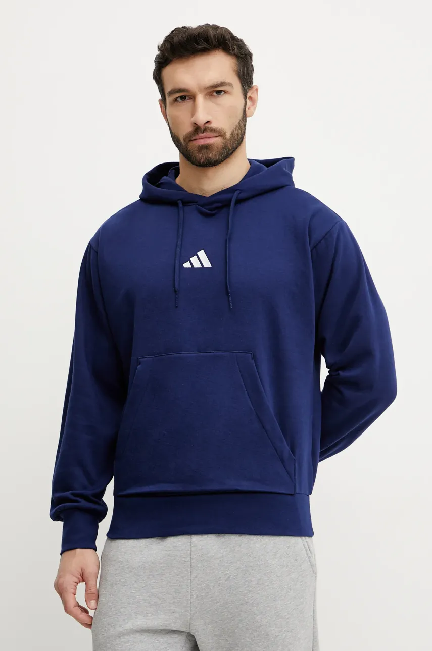 Μπλούζα adidas Feelcozy χρώμα: ναυτικό μπλε, με κουκούλα, JE3810