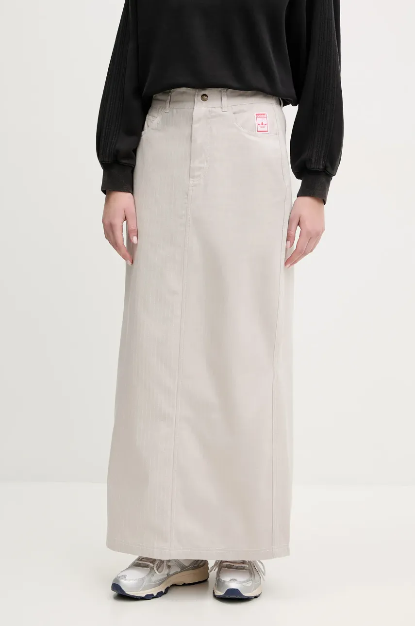 Βαμβακερή φούστα adidas Originals AOP MAXI SKIRT χρώμα: μπεζ, JC8854