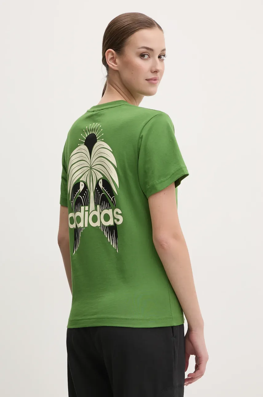 Βαμβακερό μπλουζάκι adidas x Farm Rio γυναικείο, χρώμα: πράσινο, JD6292