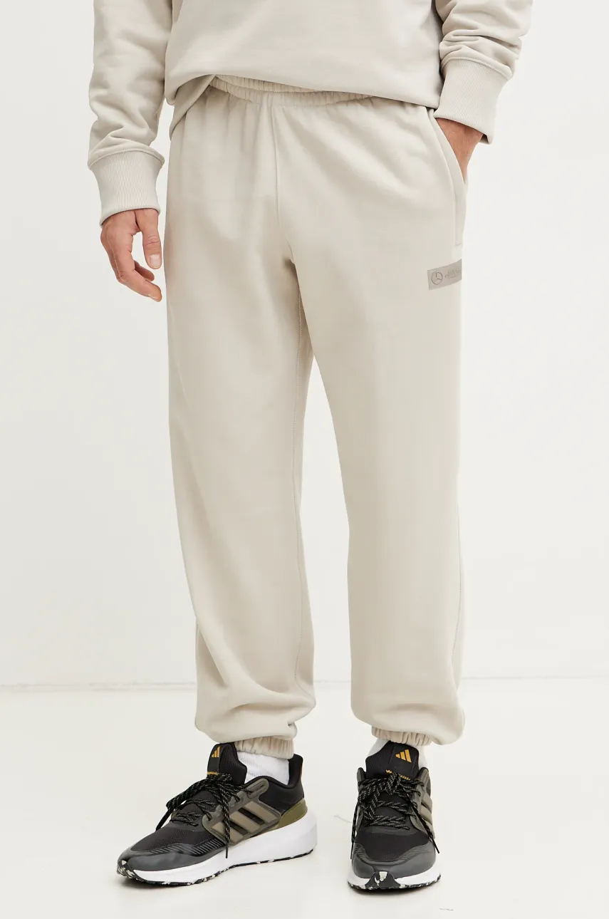 Βαμβακερό παντελόνι adidas x Mercedes χρώμα: μπεζ, JW3083