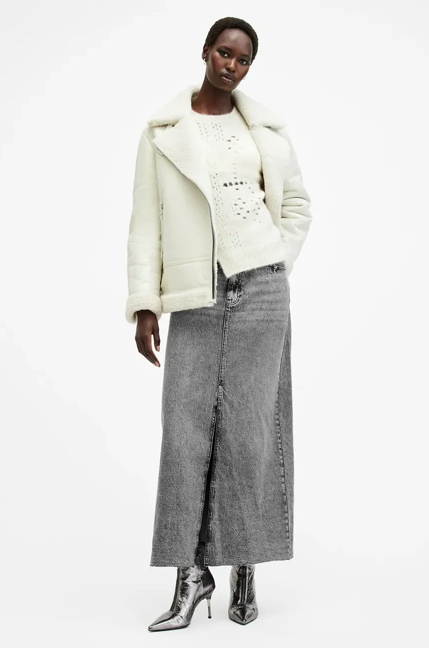 Τζιν φούστα AllSaints NOIR MAXI χρώμα: μαύρο, W023RB