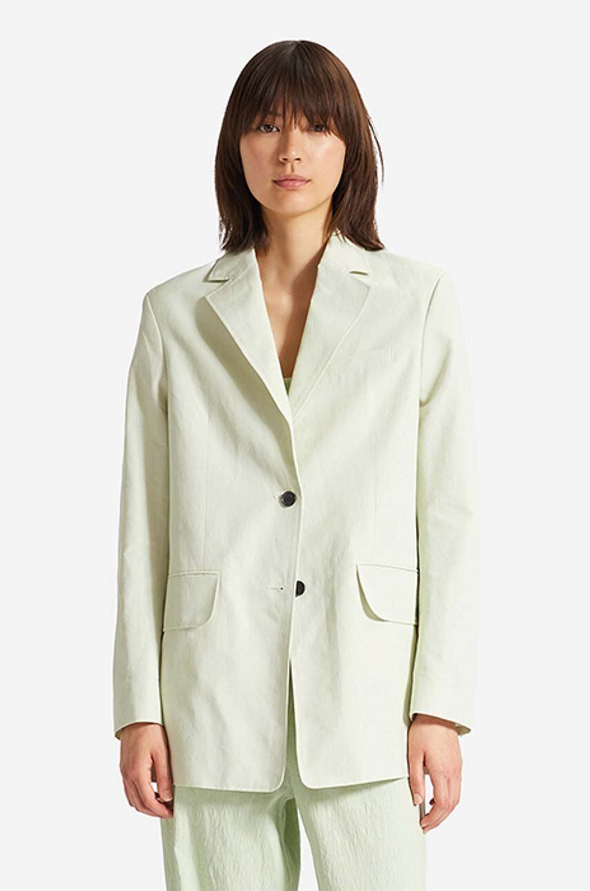Blazer με μείγμα λινών Wood Wood Madeleine Mini Stripe Blazer χρώμα: πράσινο F30
