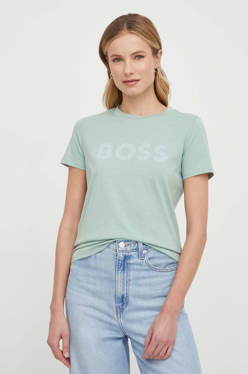 Βαμβακερό μπλουζάκι Boss Orange BOSS ORANGE γυναικείο, χρώμα: πράσινο