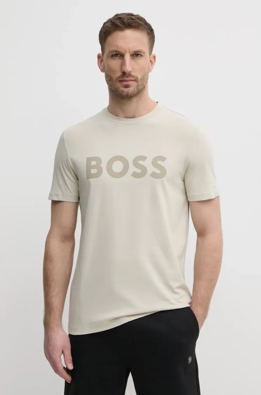 Βαμβακερό μπλουζάκι BOSS Orange BOSS ORANGE ανδρικά, χρώμα: μπεζ, 50481923
