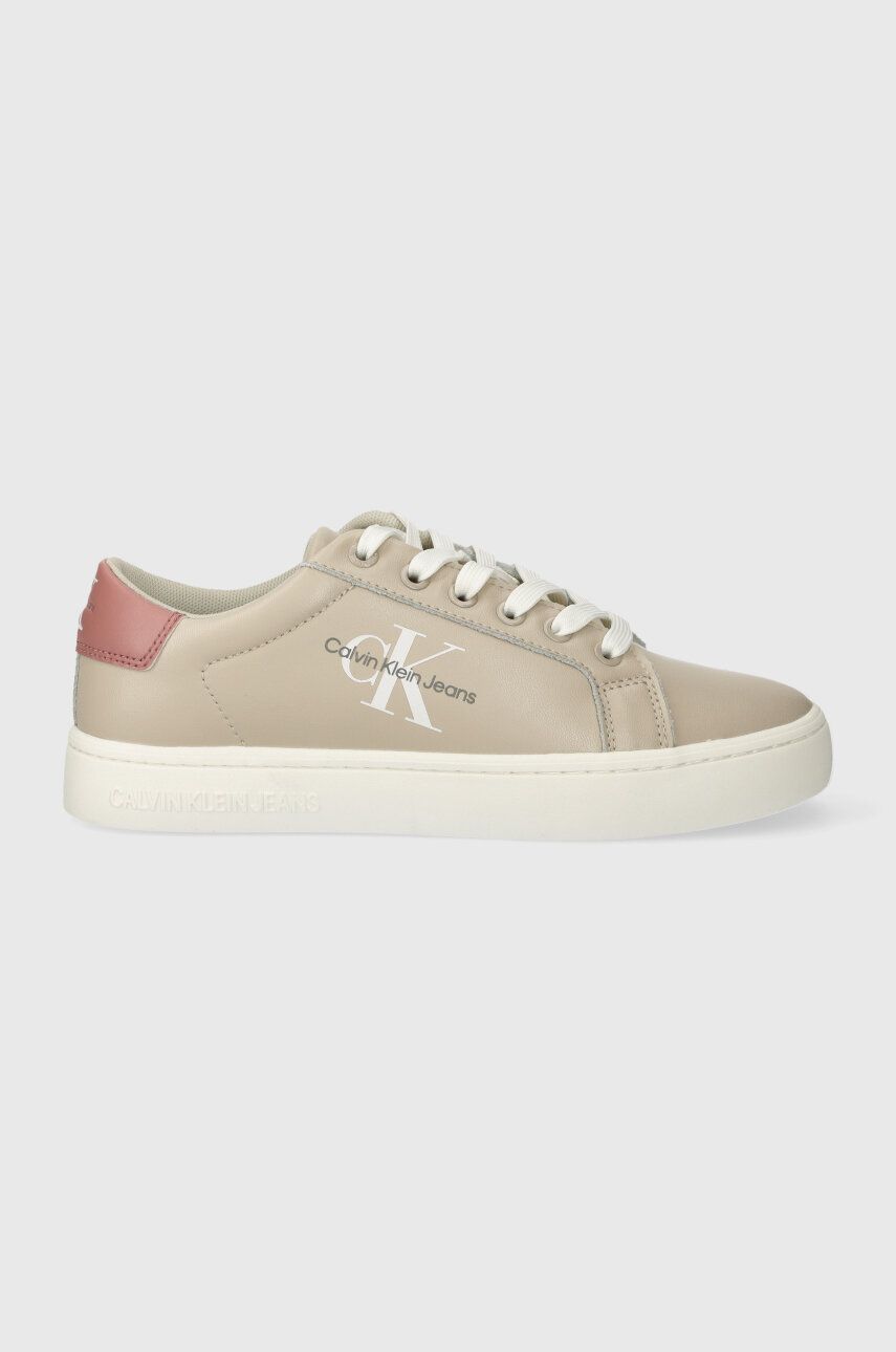 Δερμάτινα αθλητικά παπούτσια Calvin Klein Jeans CLASSIC CUPSOLE LACEUP LTH WN CLASSIC CUPSOLE LACE UP χρώμα: μπεζ, YW0YW01269 YW0YW01269