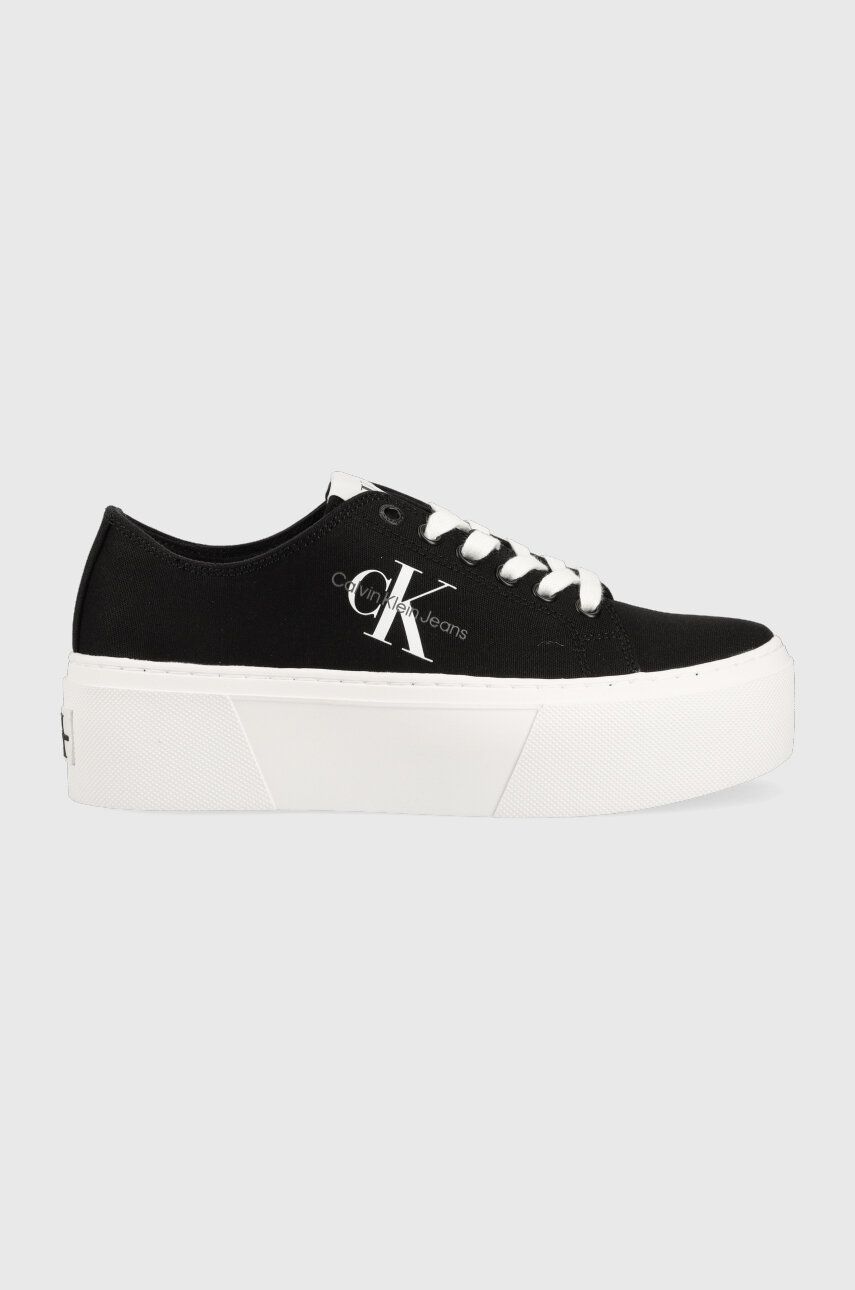 Πάνινα παπούτσια Calvin Klein Jeans FLATFORM+ CUPSOLE LOW TXT FLATFORM+ CUPSOLE LOW TXT χρώμα: μαύρο, YW0YW01033 YW0YW01033