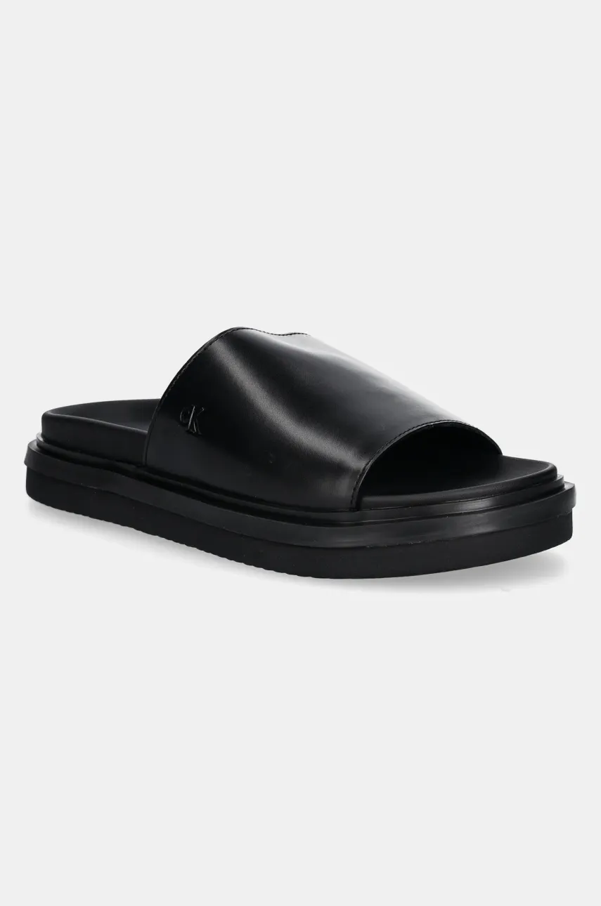 Παντόφλες Calvin Klein Jeans FLAT MOLDED SANDAL SLIDE χρώμα: μαύρο, YW0YW01710