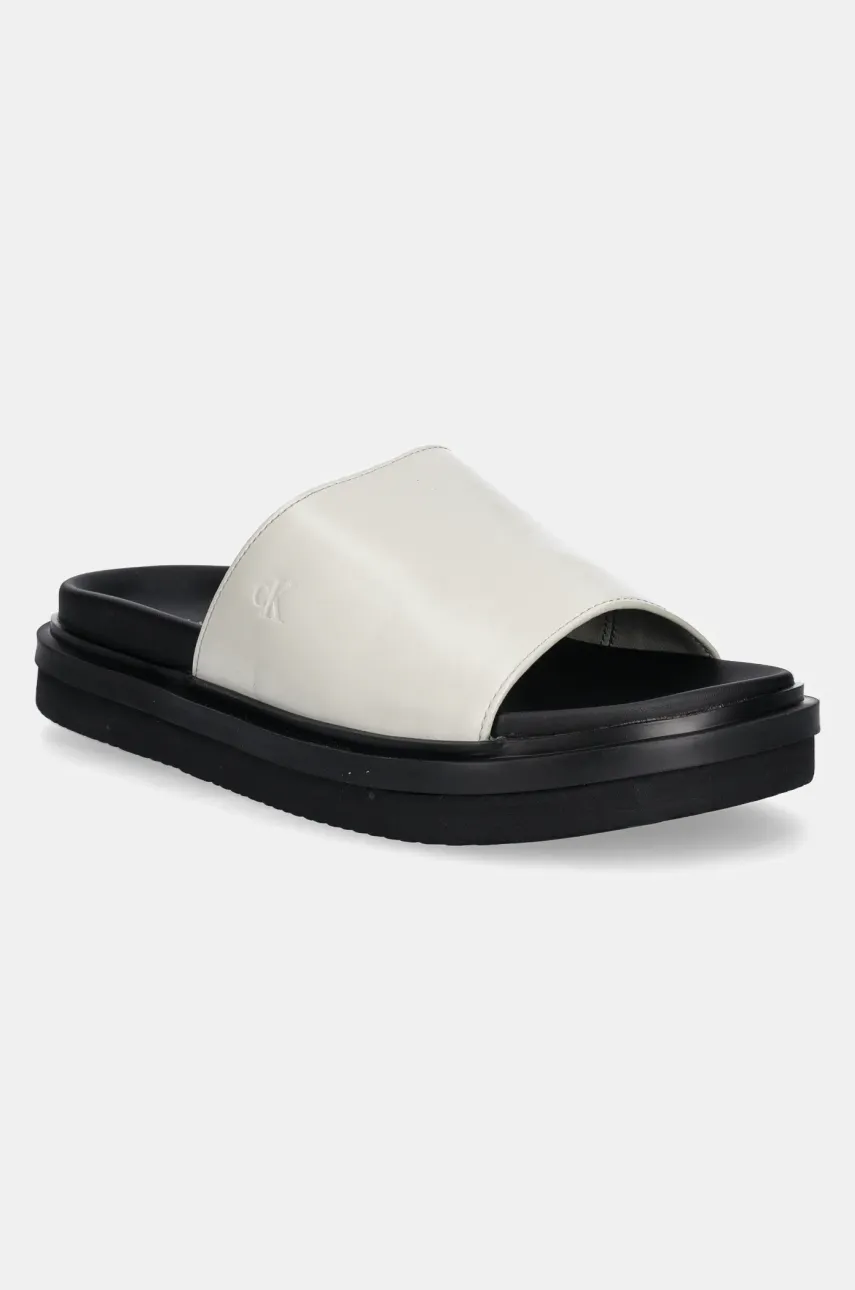 Παντόφλες Calvin Klein Jeans FLAT MOLDED SANDAL SLIDE χρώμα: γκρι, YW0YW01710