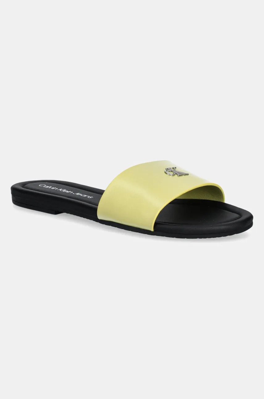 Παντόφλες Calvin Klein Jeans FLAT SANDAL SLIDE MG χρώμα: κίτρινο, YW0YW01697
