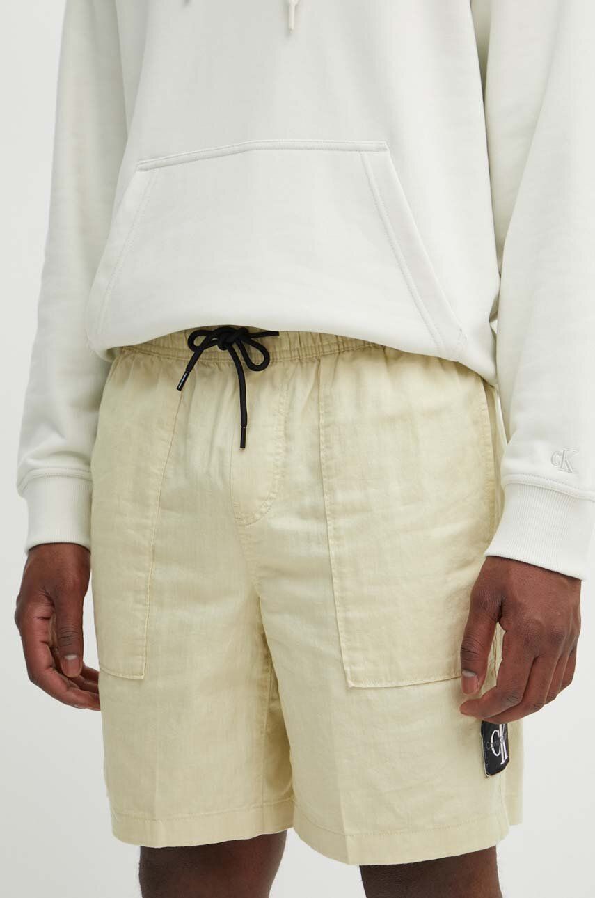 Λινό σορτς Calvin Klein Jeans χρώμα: πράσινο, J30J325475