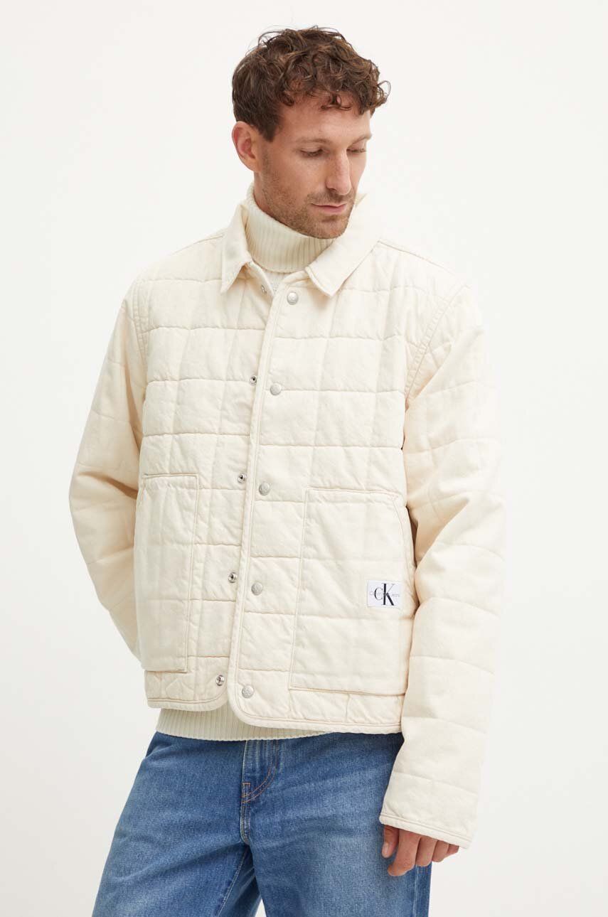 Βαμβακερό σακάκι Calvin Klein Jeans χρώμα: μπεζ, J30J325753