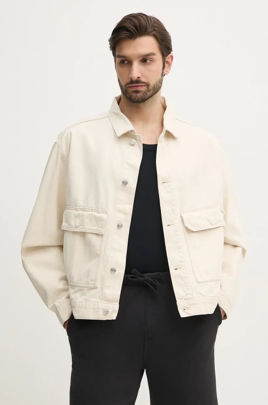 Σακάκι με λινό μείγμα Calvin Klein Jeans χρώμα: μπεζ, J30J327212