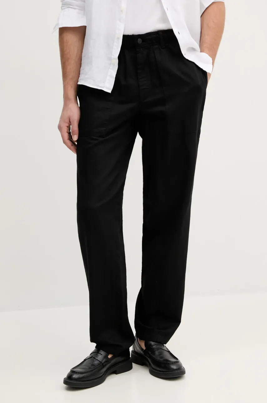 Παντελόνι με λινό μείγμα Calvin Klein Jeans χρώμα: μαύρο, J30J327288