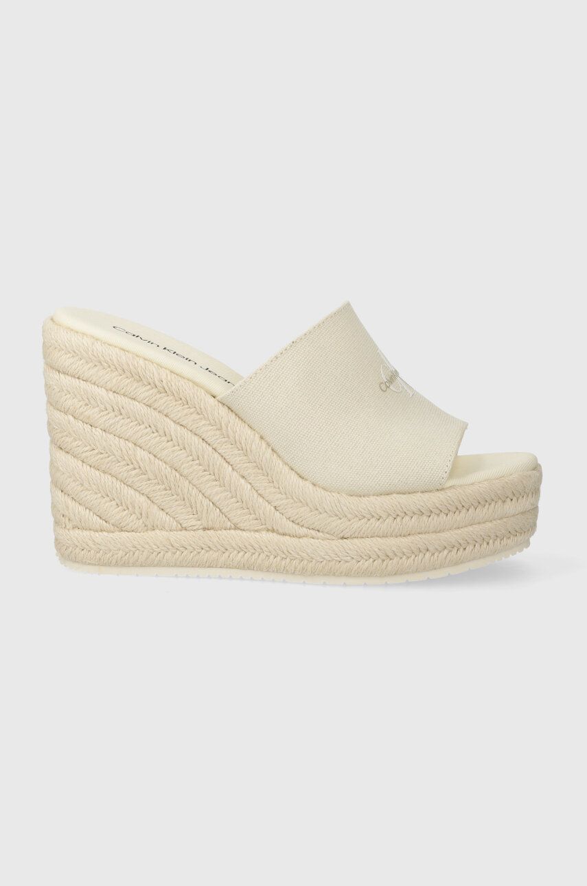 Παντόφλες Calvin Klein Jeans SLIDE WEDGE ROPE SANDAL ML BTW SLIDE WEDGE ROPE SANDAL ML BTW χρώμα: μπεζ YW0YW01356
