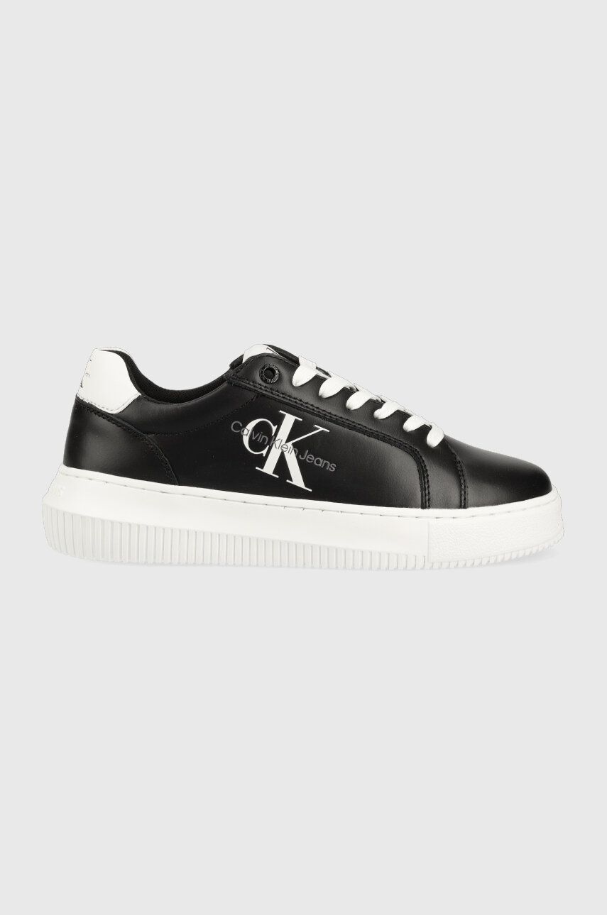 Δερμάτινα αθλητικά παπούτσια Calvin Klein Jeans YW0YW00823 CHUNKY CUPSOLE MONOLOGO W CHUNKY CUPSOLE MONO LTH WN χρώμα: μαύρο F30 YW0YW00823