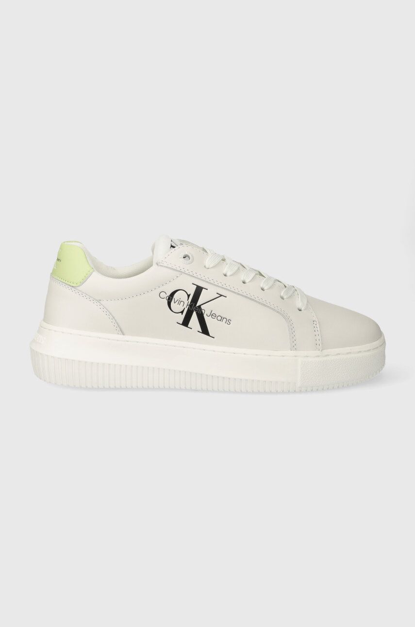 Δερμάτινα αθλητικά παπούτσια Calvin Klein Jeans YW0YW00823 CHUNKY CUPSOLE MONOLOGO W CHUNKY CUPSOLE MONO LTH WN χρώμα: μπεζ YW0YW00823