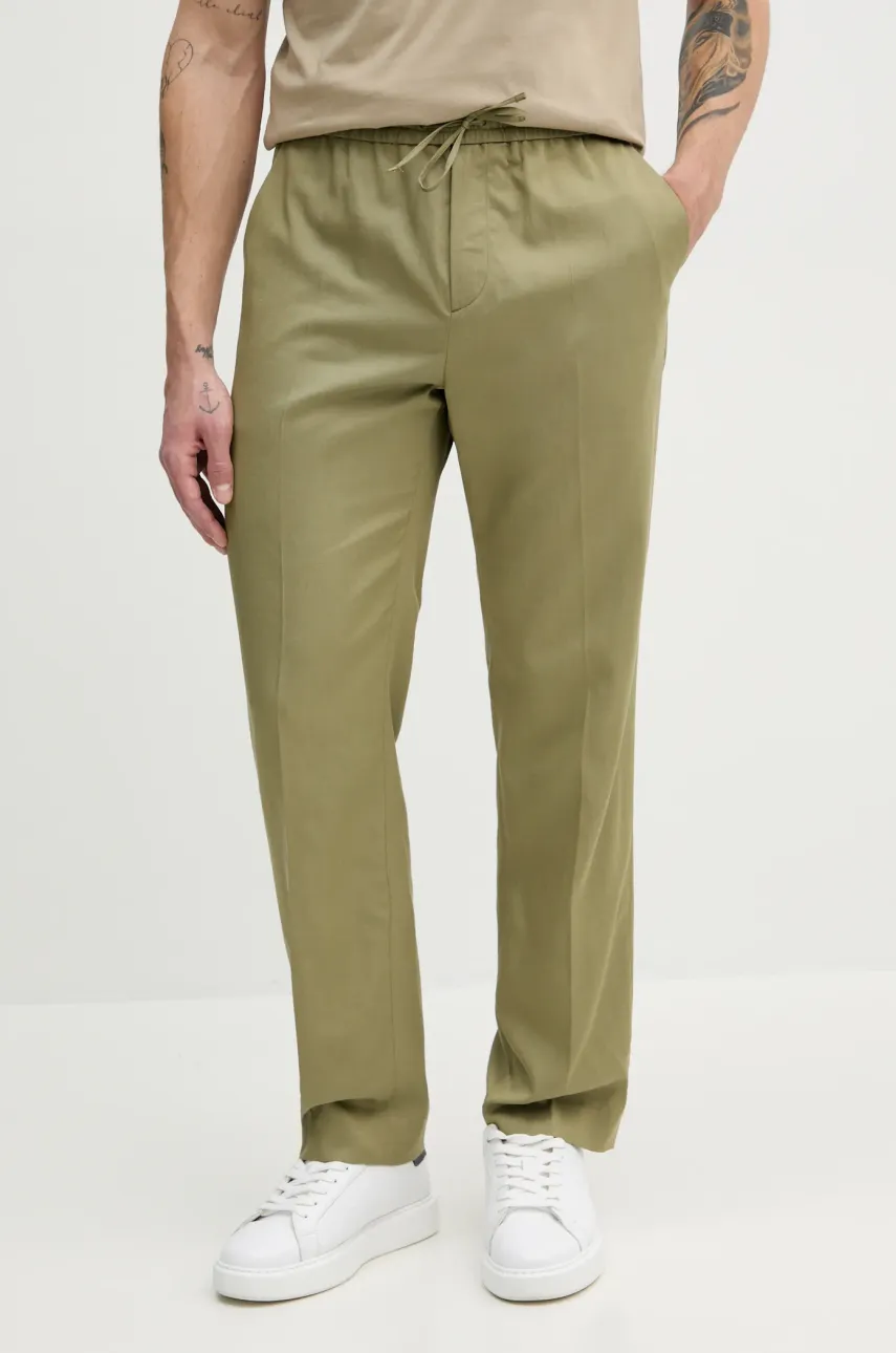 Παντελόνι με λινό μείγμα Calvin Klein χρώμα: πράσινο, K10K114403