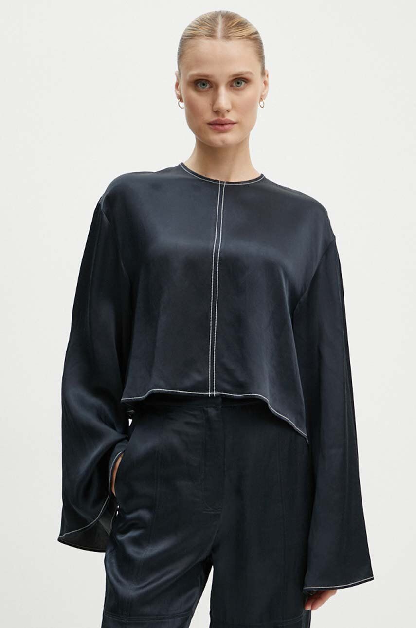 Μπλούζα με μείγμα από λινό Day Birger et Mikkelsen Becky - High Shine Blend RD χρώμα: ναυτικό μπλε, DAY65243309