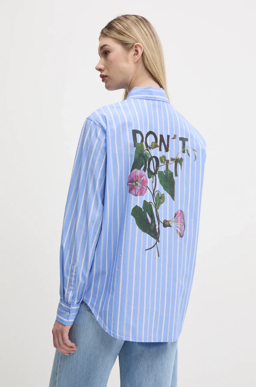 Βαμβακερό πουκάμισο Desigual DONT DO IT χρώμα: μπλε, 25SWCW16