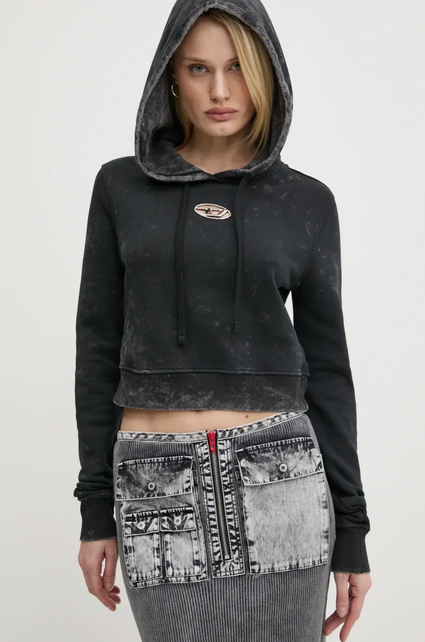 Βαμβακερή μπλούζα Diesel F-SLIMMY-HOOD-P5 SWEAT-SHIRT γυναικεία, χρώμα: μαύρο, με κουκούλα, A14492.0IPAC