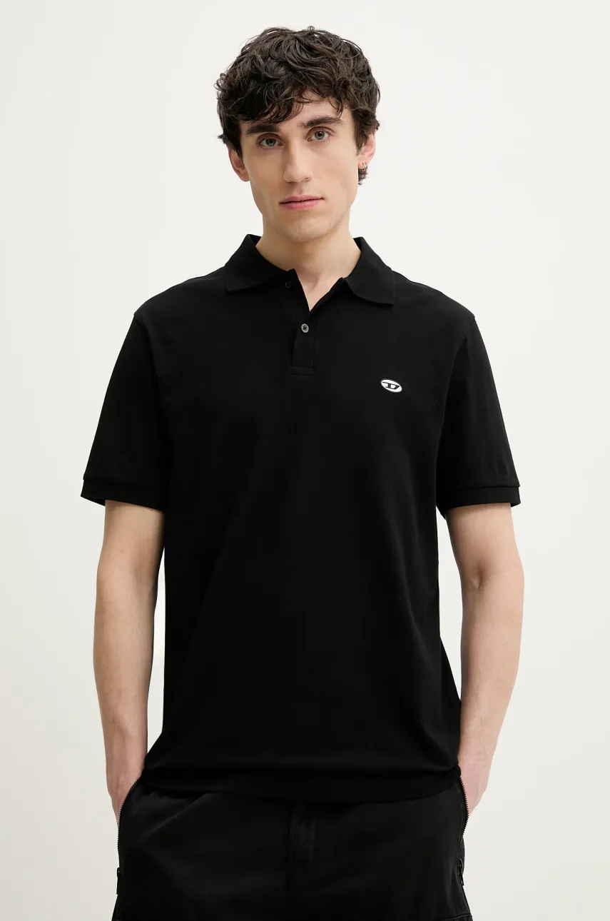 Βαμβακερό μπλουζάκι πόλο Diesel T-REJUST-DOVAL-PJ POLO SHIRT χρώμα: μαύρο, A15057.0AIJR