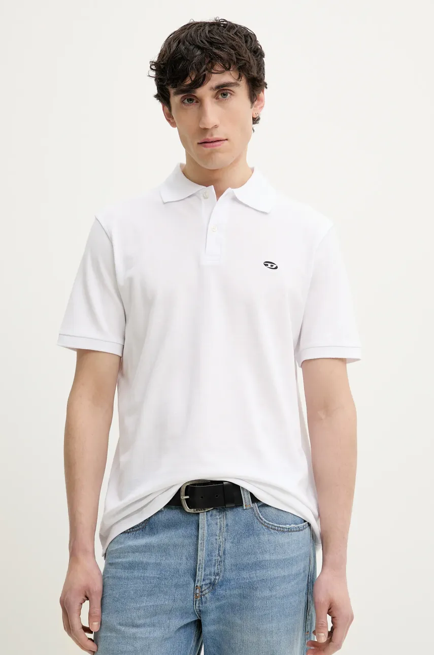 Βαμβακερό μπλουζάκι πόλο Diesel T-REJUST-DOVAL-PJ POLO SHIRT χρώμα: άσπρο, A15057.0AIJR