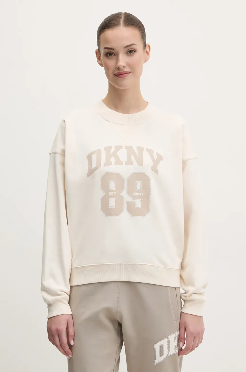 Βαμβακερή μπλούζα Dkny γυναικεία, χρώμα: μπεζ, DP5T1230