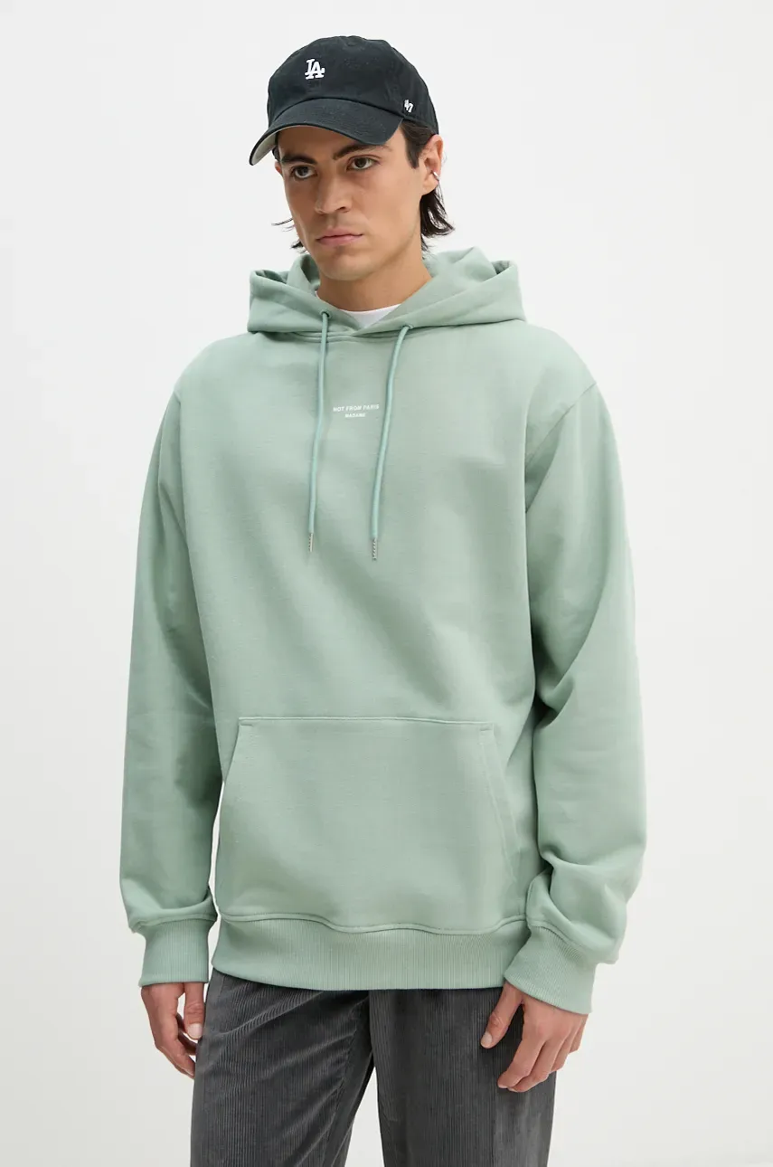 Βαμβακερή μπλούζα Drôle de Monsieur Le Hoodie Slogan Classique χρώμα: πράσινο, με κουκούλα, E.HO161.CO127.WG Le Hoodie Slogan Classique