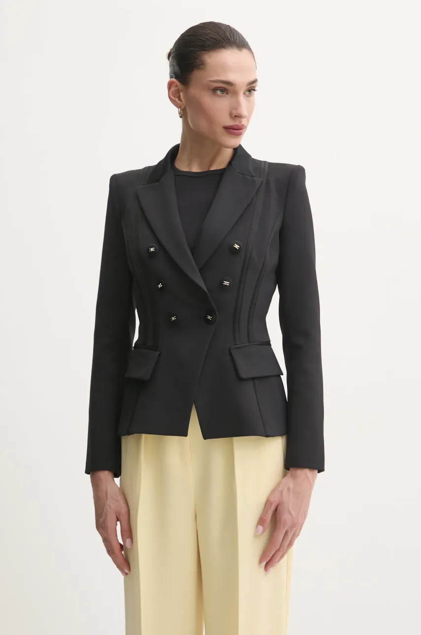Σακάκι Elisabetta Franchi χρώμα: μαύρο, GI14251E2