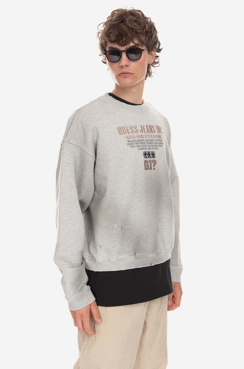 Βαμβακερή μπλούζα Guess χρώμα: γκρι, Bluza GUESS USA Crewneck Sweatshirt M2BQ03KBB40 A118 F3M2BQ03KBB40 A118