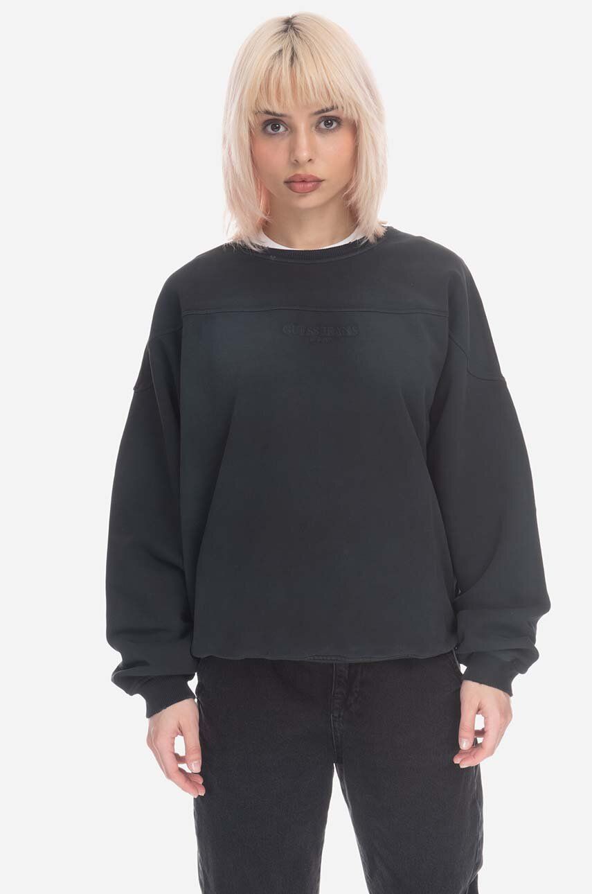 Βαμβακερή μπλούζα Guess Guess Classic Logo Crewneck M2BQ01KBB40 χρώμα: μαύρο F30