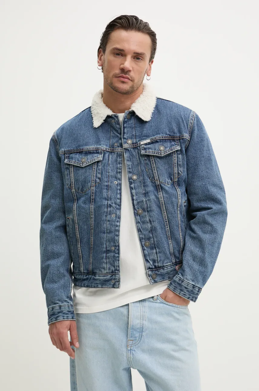 Βαμβακερό τζιν μπουφάν Guess Jeans χρώμα: μπλε, M4BN44 D5EJ1