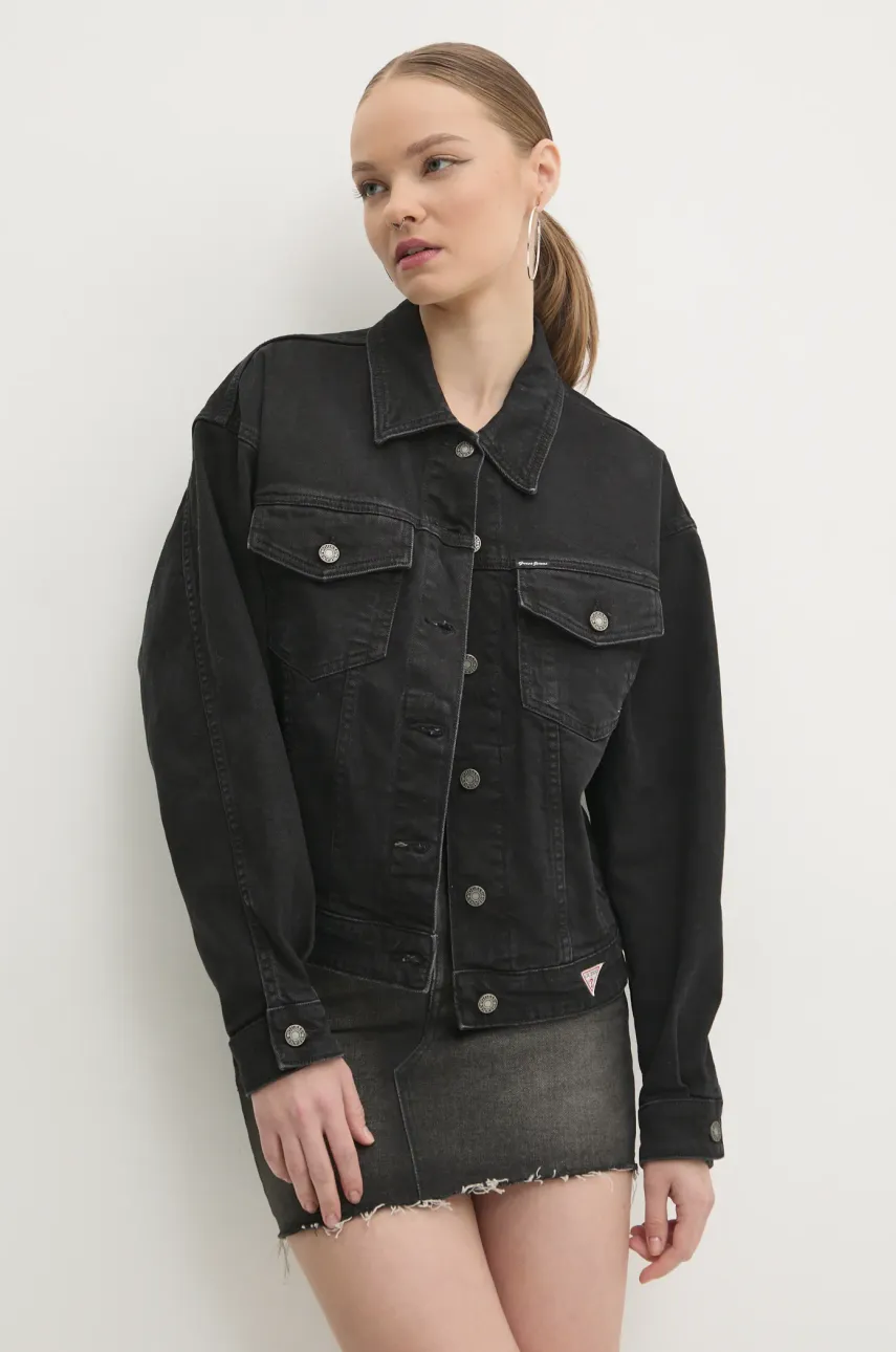 Τζιν μπουφάν Guess Jeans χρώμα: μαύρο, W4BN56 D5E83