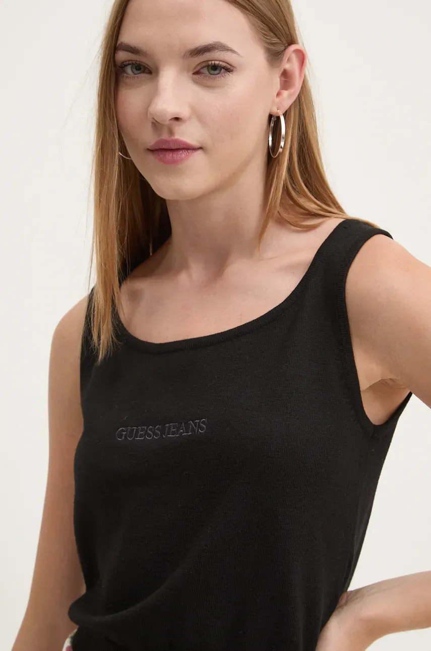Τοπ από συνδιασμό μεταξιού Guess Jeans χρώμα: μαύρο, W4BR17 Z3HO2