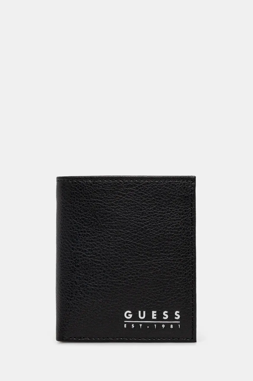 Δερμάτινο πορτοφόλι Guess MADRID ανδρικό, χρώμα: μαύρο, SMMATL LEA22