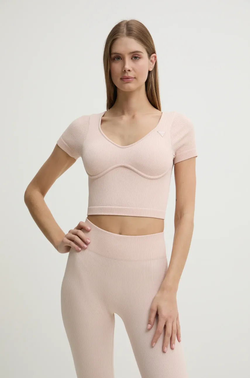 Μπλουζάκι Guess MARTINA χρώμα: μπεζ, V5RP06 Z3KH0