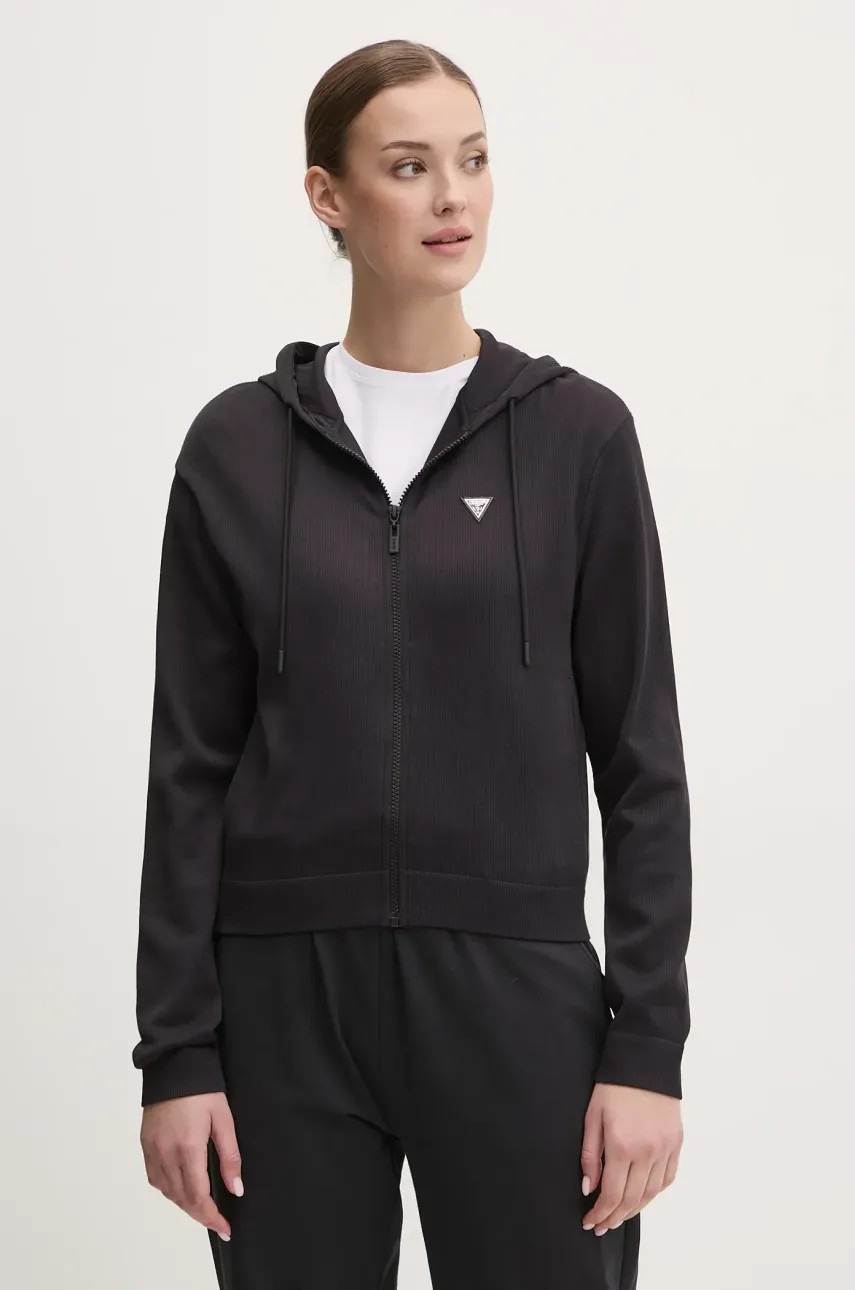 Μπλούζα Guess MARTINA χρώμα: μαύρο, με κουκούλα, V5RQ07 Z3M50