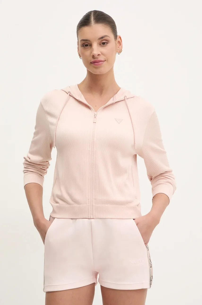 Μπλούζα Guess MARTINA χρώμα: μπεζ, με κουκούλα, V5RQ07 Z3M50
