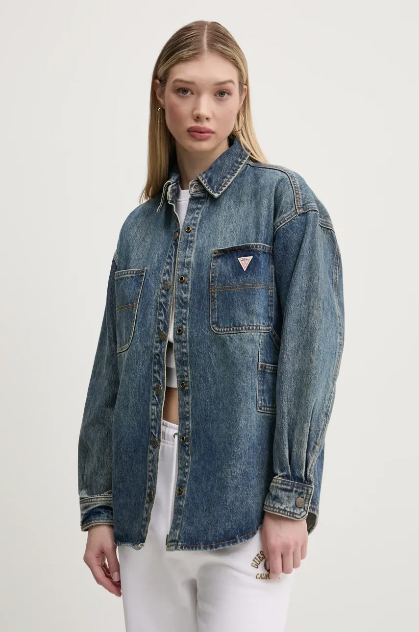 Τζιν πουκάμισο Guess Originals χρώμα: ναυτικό μπλε, W5RG67 D4XY0