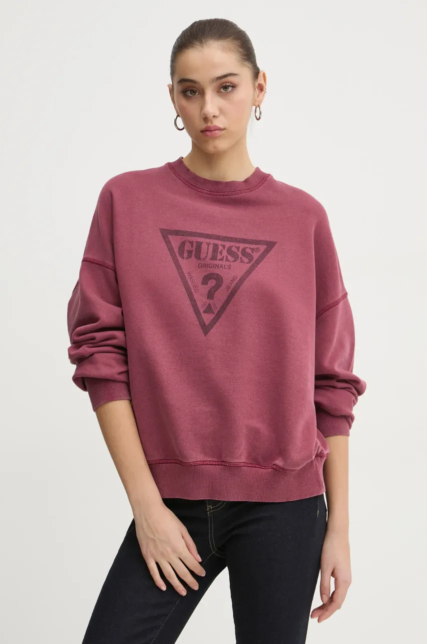 Βαμβακερή μπλούζα Guess Originals γυναικεία, χρώμα: μπορντό, W5RQ14 K68I1
