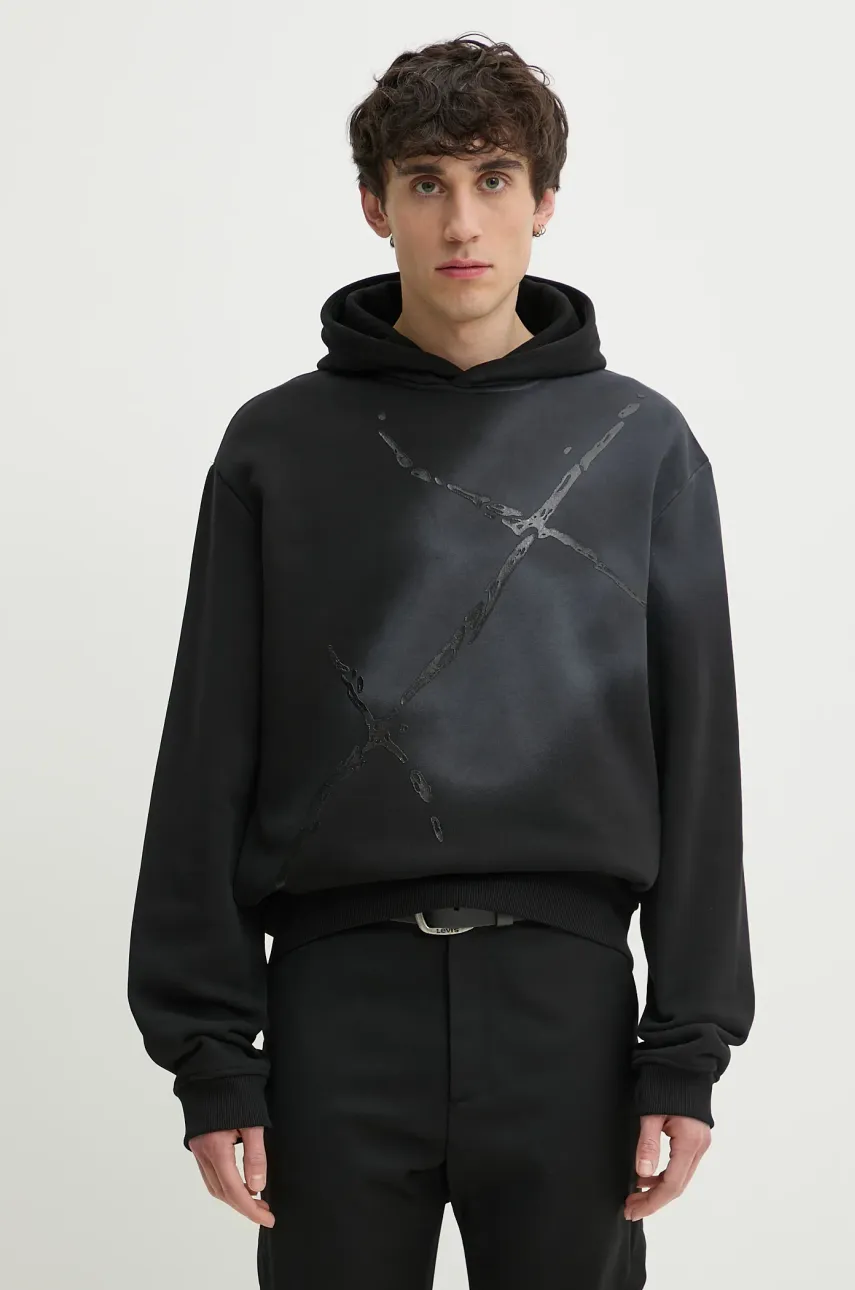 Βαμβακερή μπλούζα Heliot Emil χρώμα: γκρι, με κουκούλα, PRESS25_M_08_072_BLK01