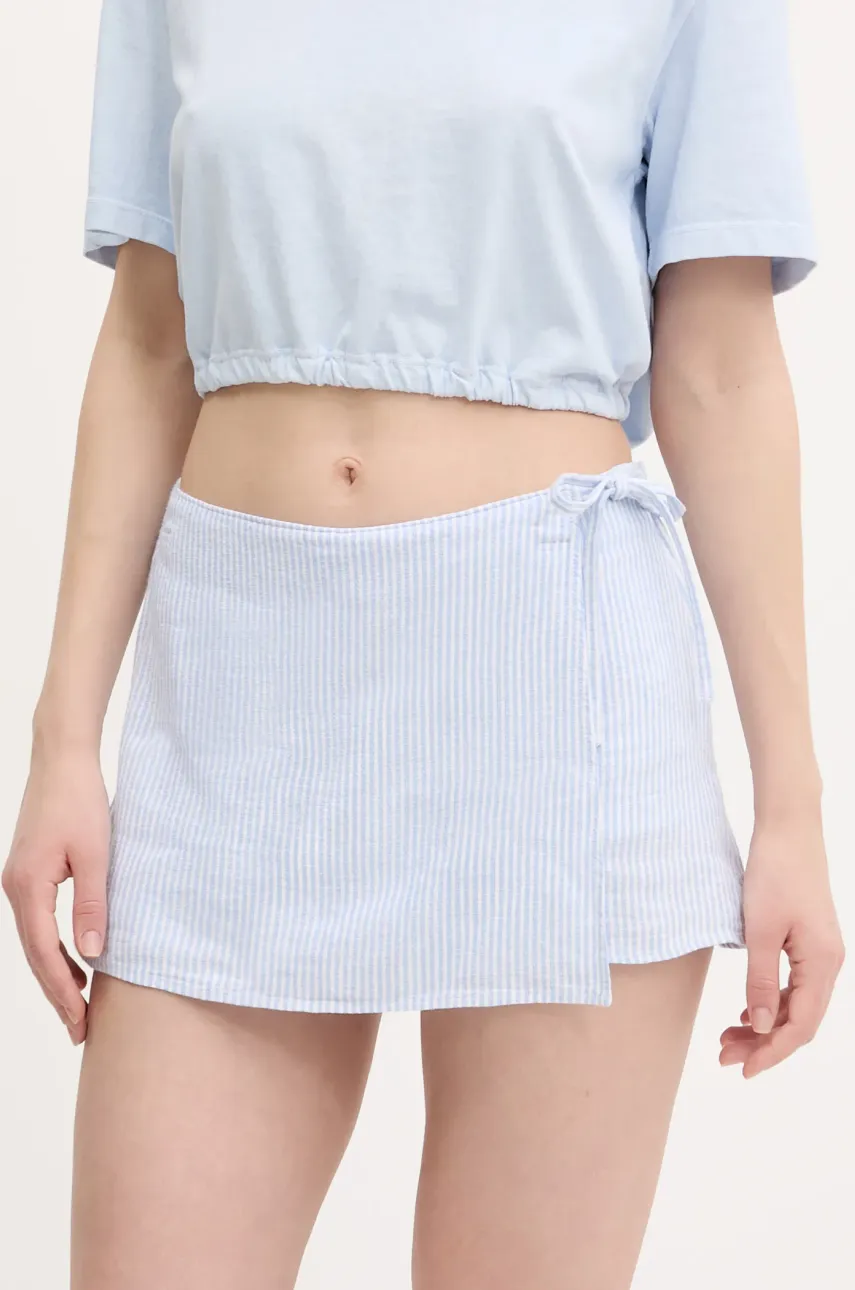 Λινή φούστα Hollister Co. χρώμα: μπλε, KI343-5027