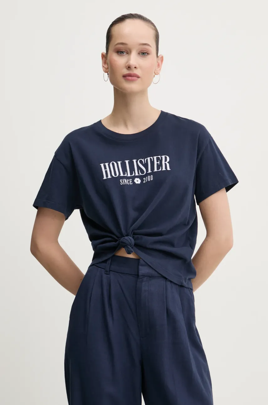 Βαμβακερό μπλουζάκι Hollister Co. γυναικείο, χρώμα: ναυτικό μπλε, KI357-5000