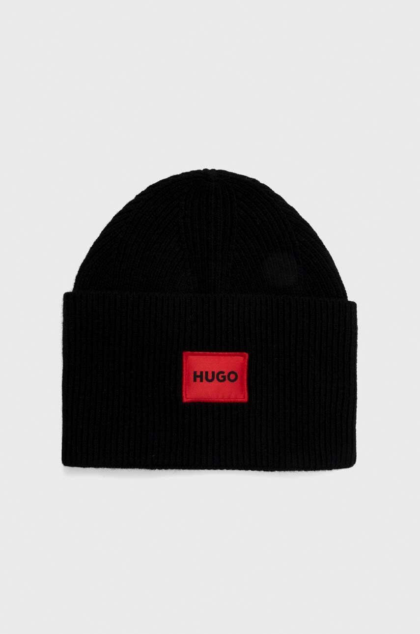Μάλλινο σκουφί HUGO χρώμα: μαύρο
