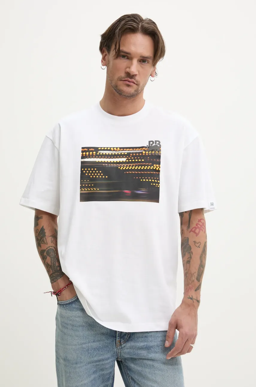 Βαμβακερό μπλουζάκι HUGO x RACING BULLS ανδρικό, χρώμα: άσπρο, 50545125