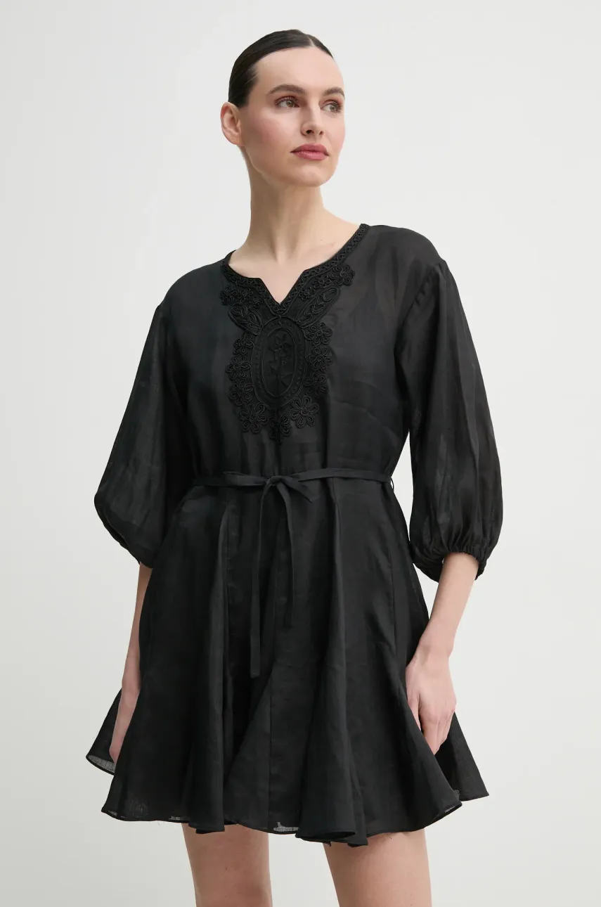 Λινό φόρεμα ISABELLE BLANCHE χρώμα: μαύρο, IS25SS-A086-T019