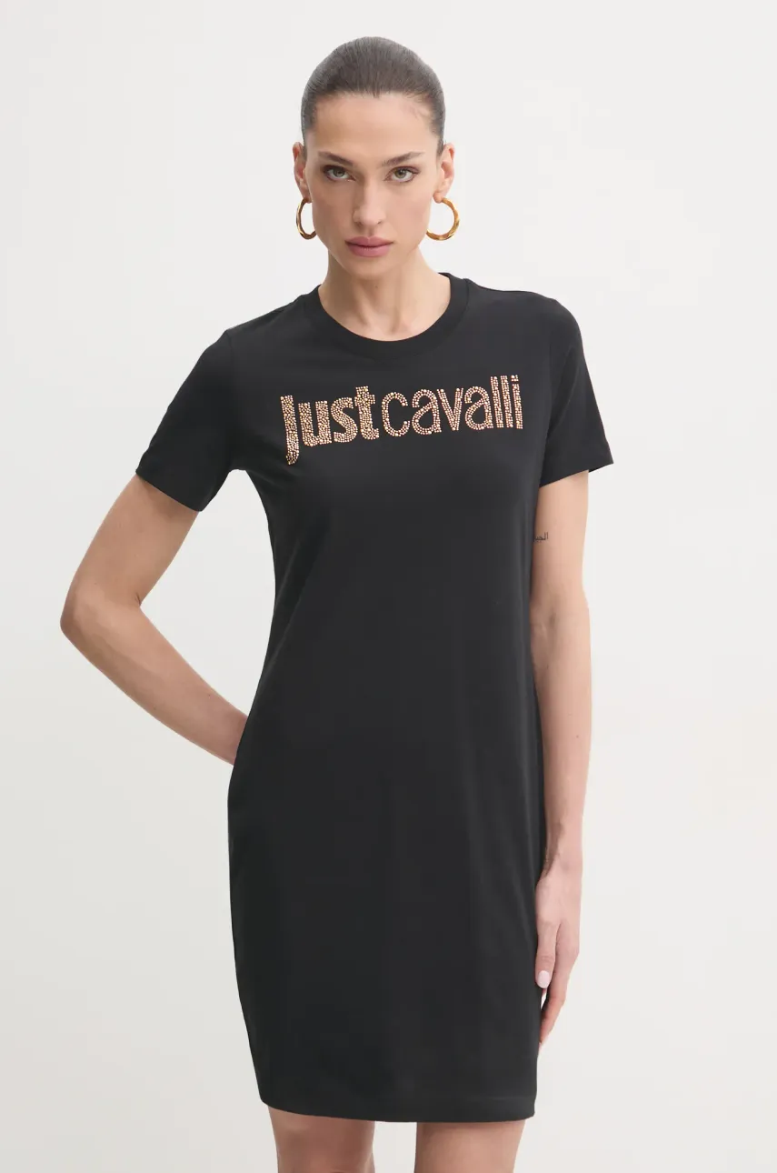 Βαμβακερό φόρεμα Just Cavalli χρώμα: μαύρο, 78PAOE15 CJ110