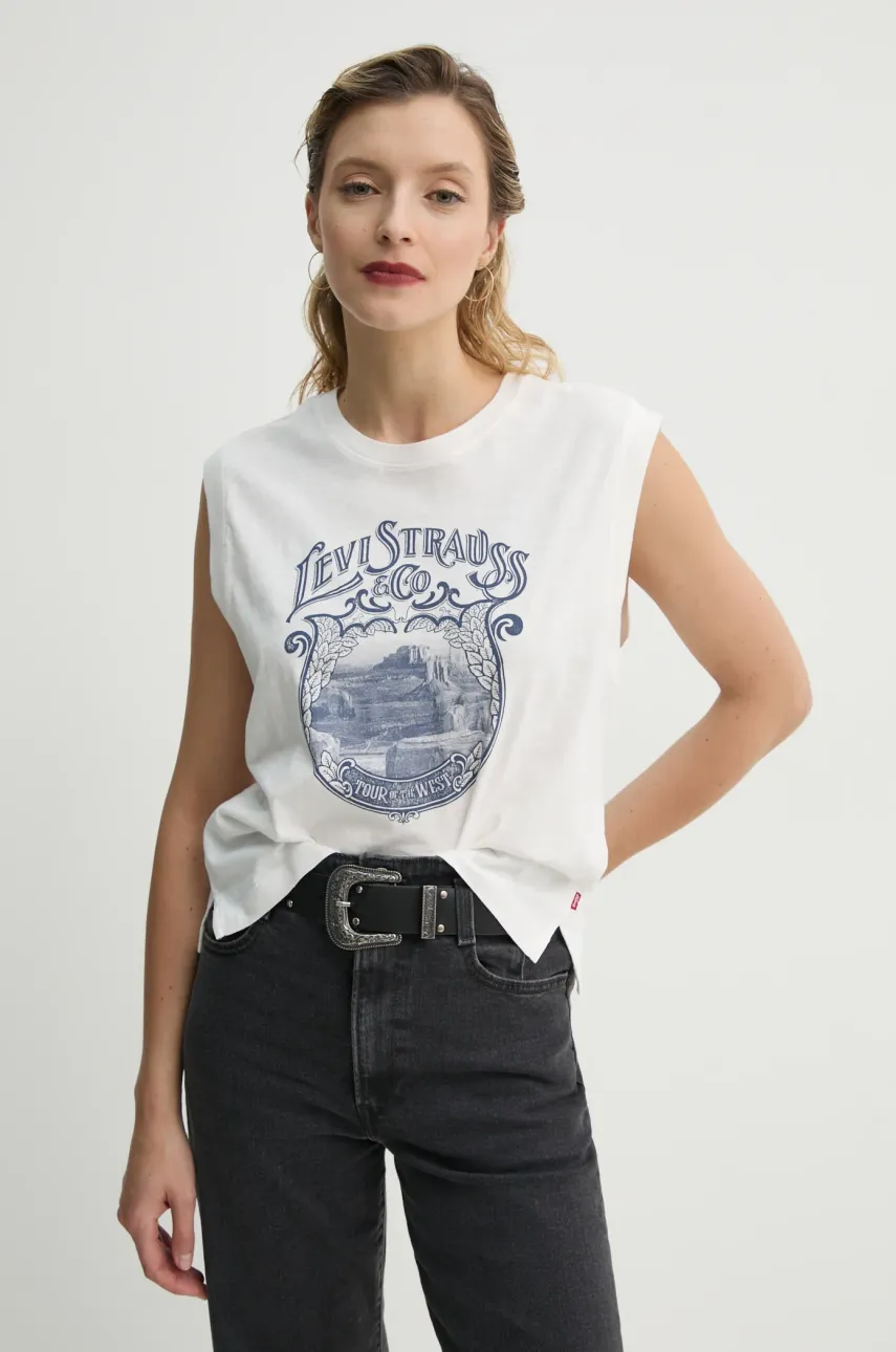 Βαμβακερό τοπ Levi's GR BOXY TANK χρώμα: άσπρο, 001MW